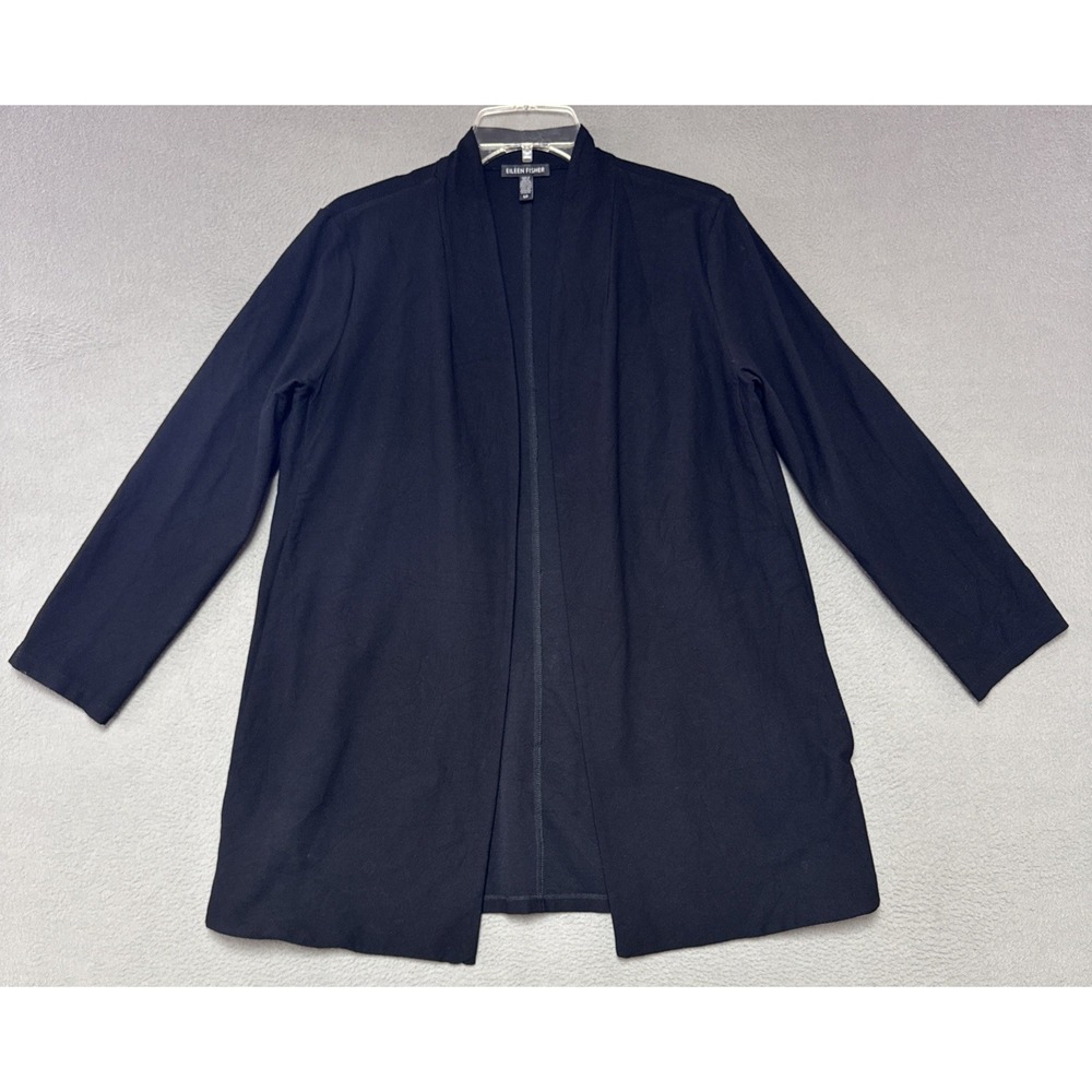 Eileen Fisher Open Front Jacket S Black Viscose Minimalist Quiet Luxury Stretch